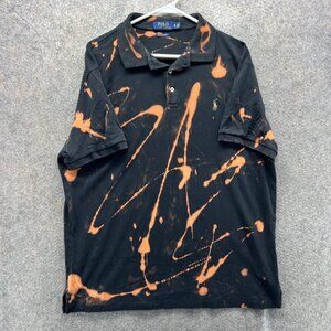 Polo Ralph Lauren Polo Shirt Mens XL Black Bleach Dye Pony Logo Custom Slim Fit